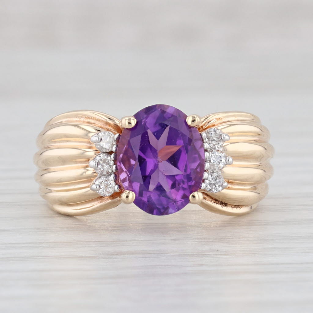 Light Gray 2.49ctw Oval Amethyst Diamond Ring 14k Yellow Gold Size 7