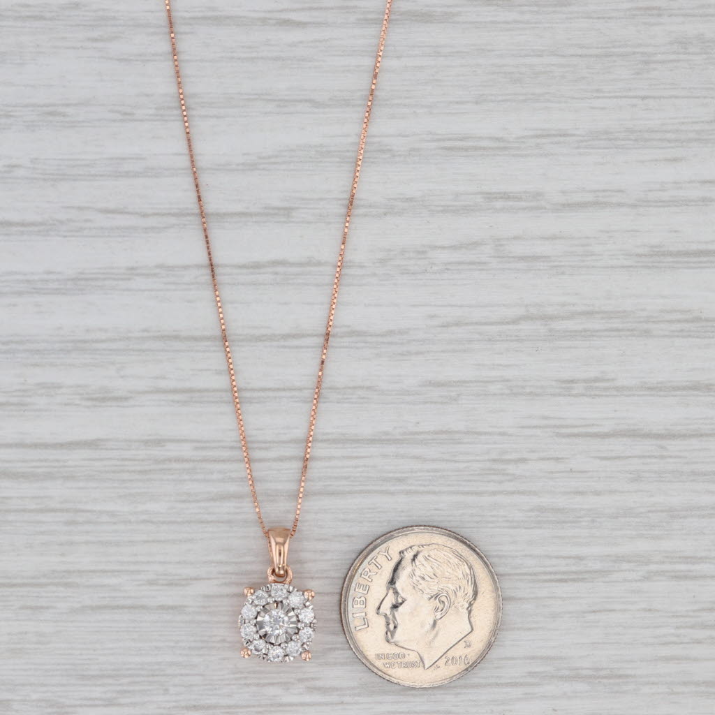Gray 0.28ctw Diamond Cluster Pendant Necklace 14k Rose Gold 18.5" Box Chain
