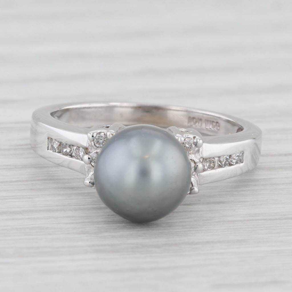 Light Gray Grey Cultured Pearl Diamond Ring 10k White Gold Size 6.75