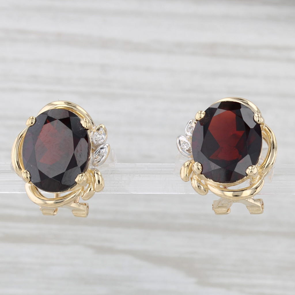 Light Gray 7.40ctw Garnet Diamond Drop Earrings 14k Yellow Gold Omega Backs