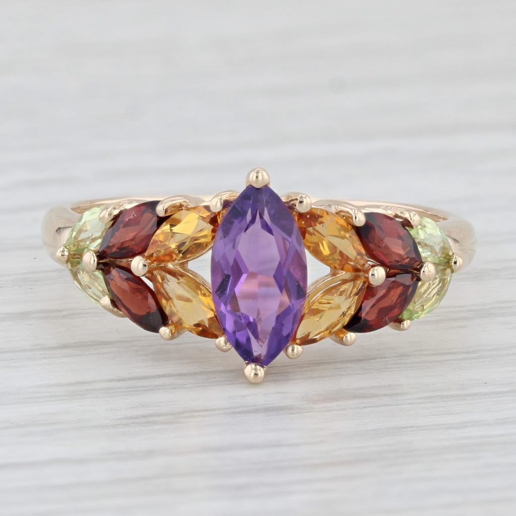 Light Gray 2.46ctw Amethyst Citrine Garnet Peridot Ring 14k Yellow Gold Size 11