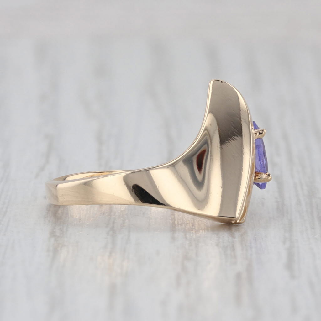 0.75ctw Tanzanite Diamond Contoured V Ring 14k Yellow Gold Size 6.5