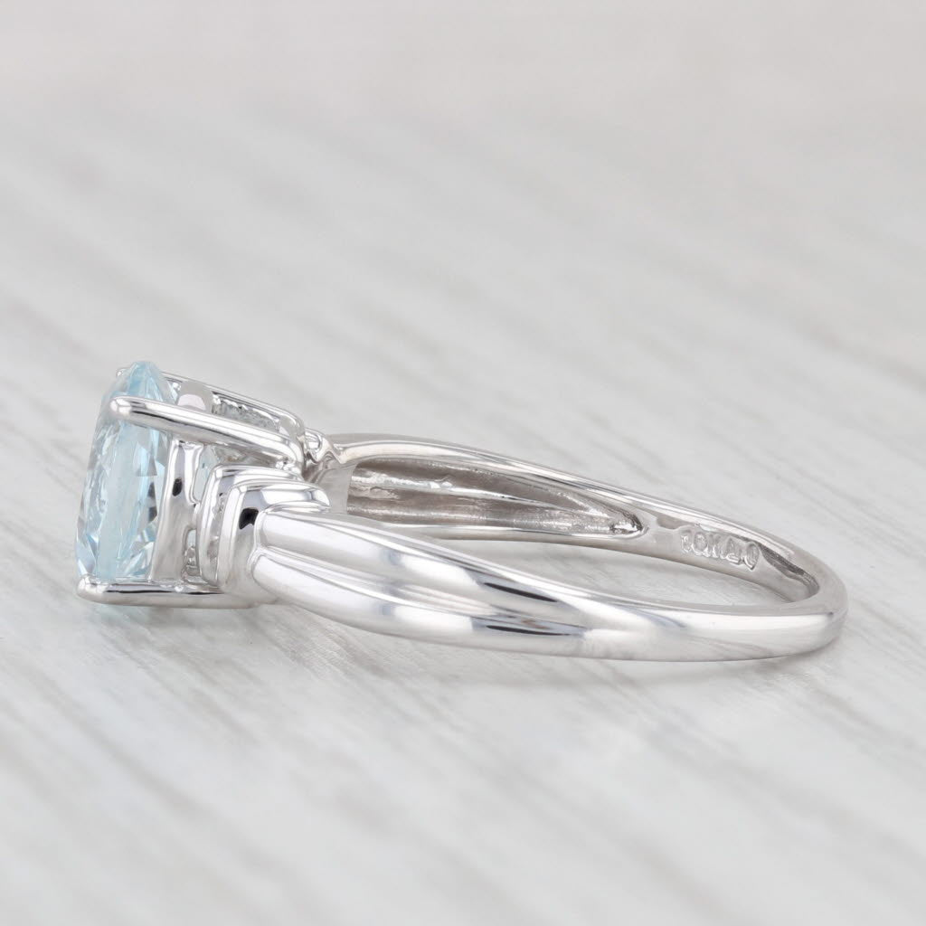 Light Gray 1.58ctw Round Aquamarine Diamond Ring 10k White Gold Size 6.75