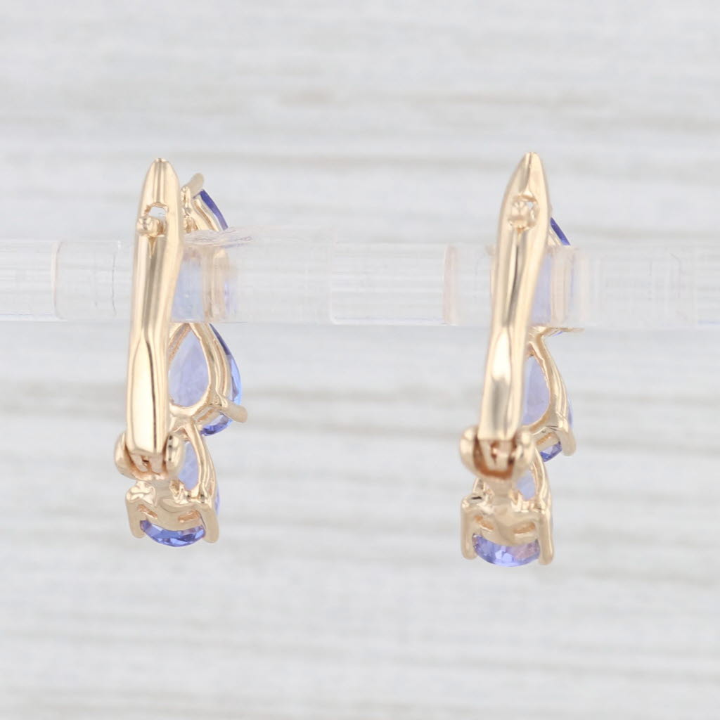 Light Gray 3.60ctw 3-Stone Tanzanite Drop Earrings 14k Yellow Gold Snap Top