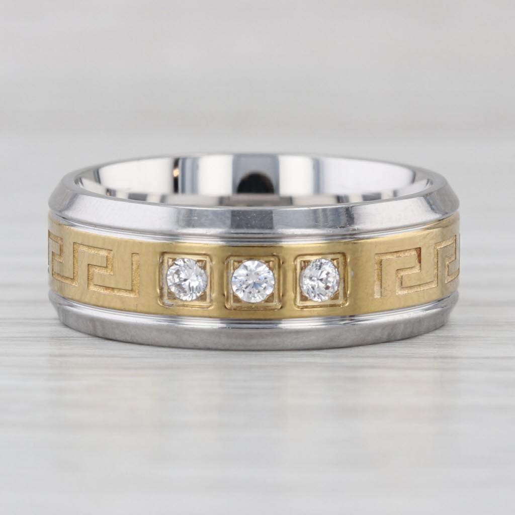 Cubic Zirconia Greek Key Ring Sterling Silver Size 9-9.25 Band Men's Wedding