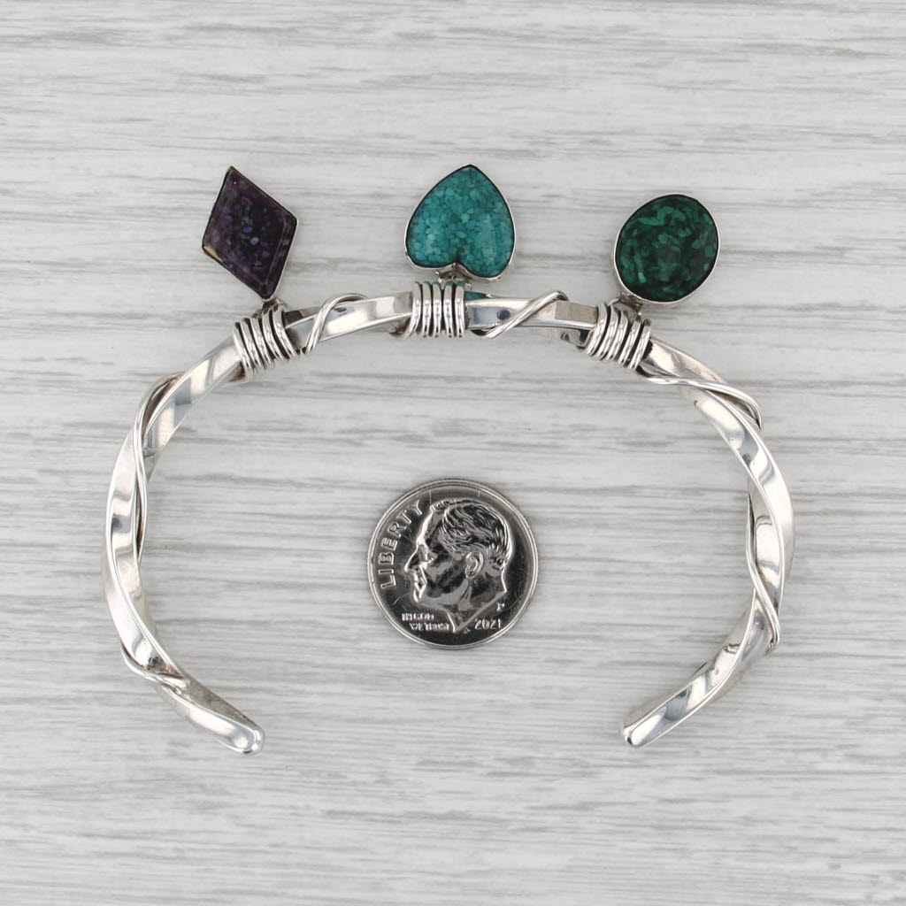 Carolyn Pollack Cuff Charm Bracelet Sterling Silver Mixed Stones 6.5"