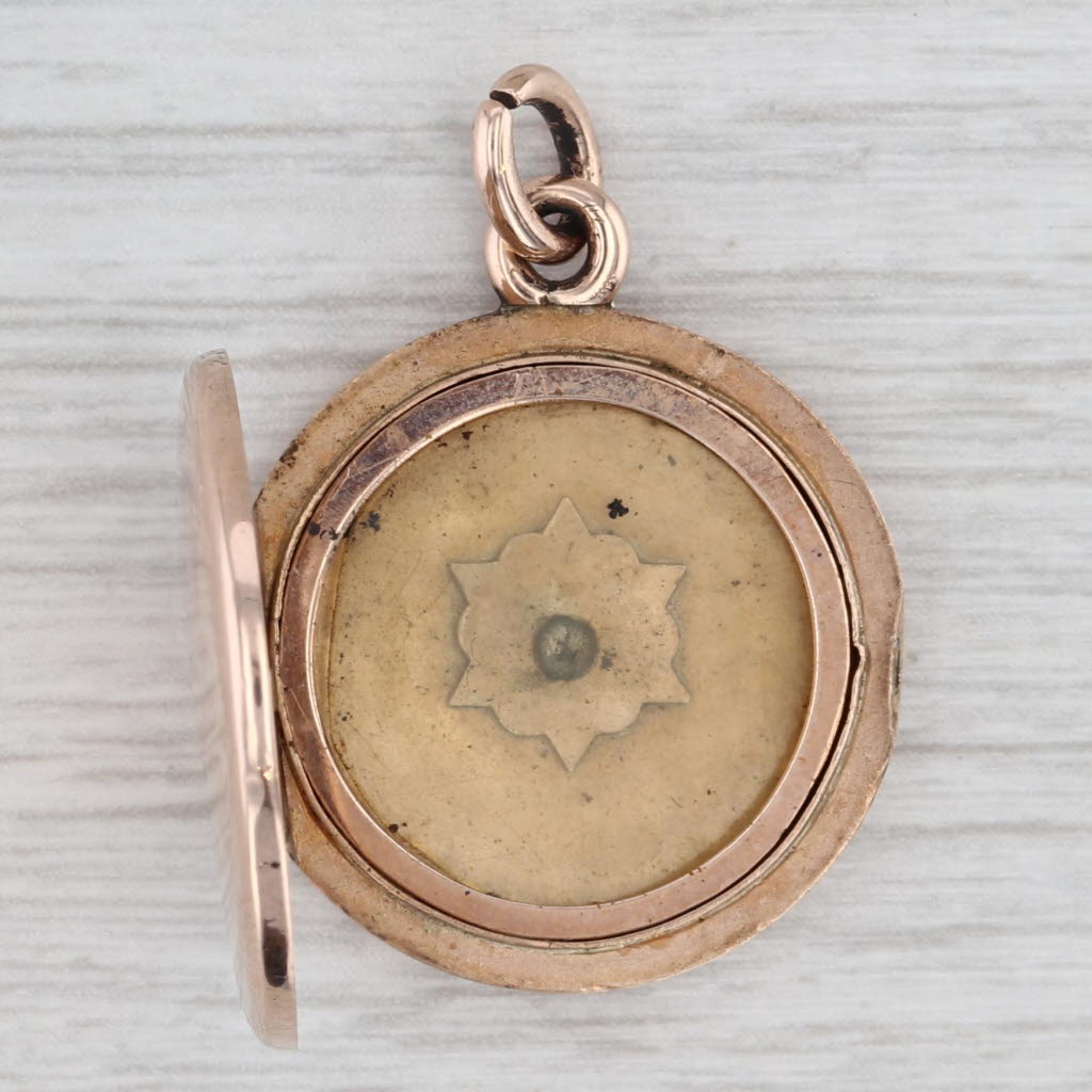 Gray Vintage Diamond Star Locket Pendant 10k Yellow Gold Engravable Charm
