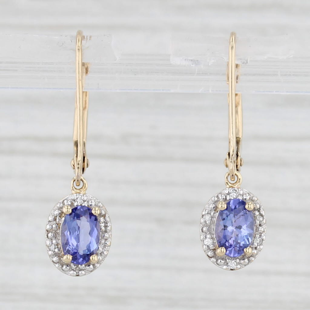 Light Gray 1.04ctw Tanzanite Diamond Halo Dangle Earrings 14k Yellow Gold Leverbacks