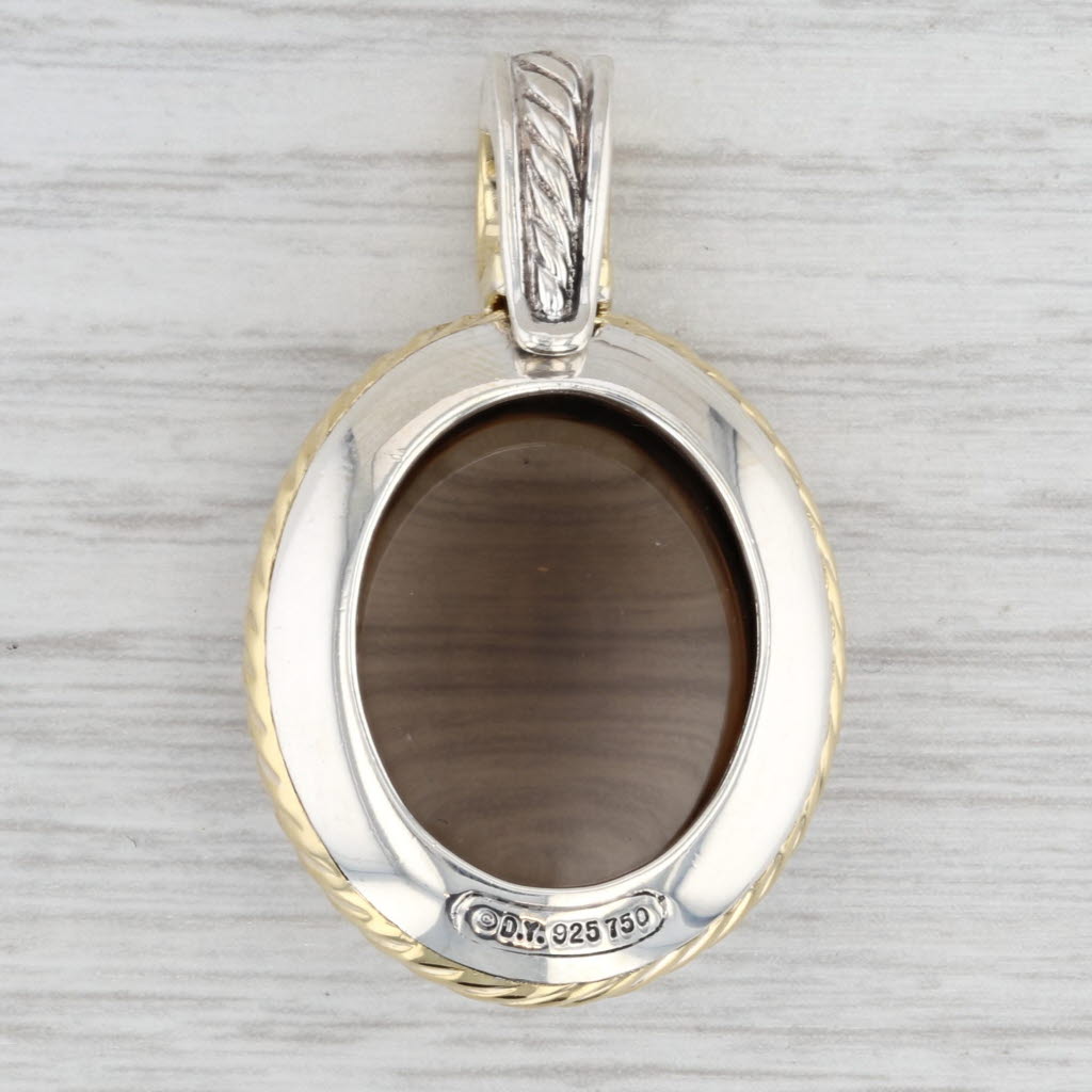 Yurman Smoky Quartz Oval Cabochon Enhancer Pendant 18k Gold Sterling Silver