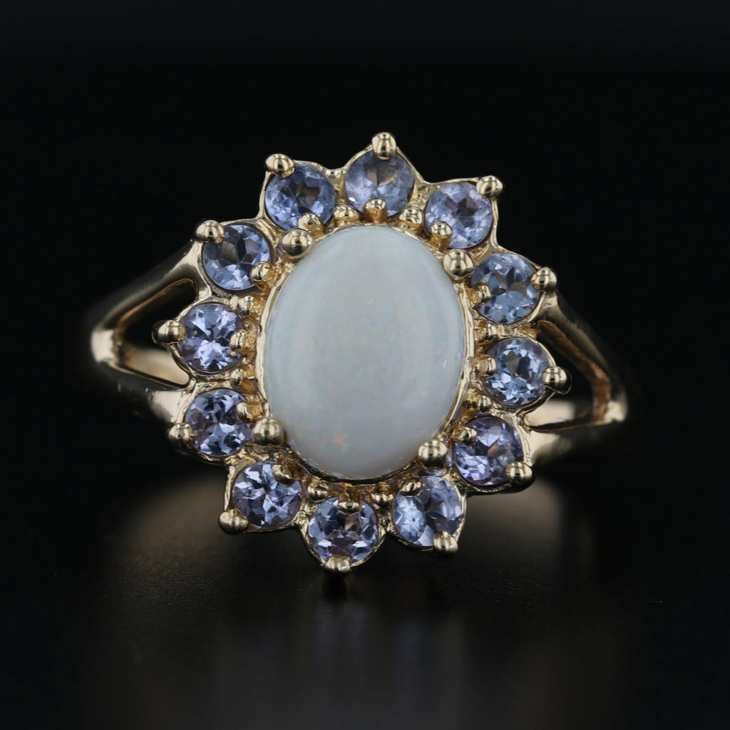 Oval Cabochon 1ctw Tanzanite Halo Ring 14k Yellow Gold Size 8.75