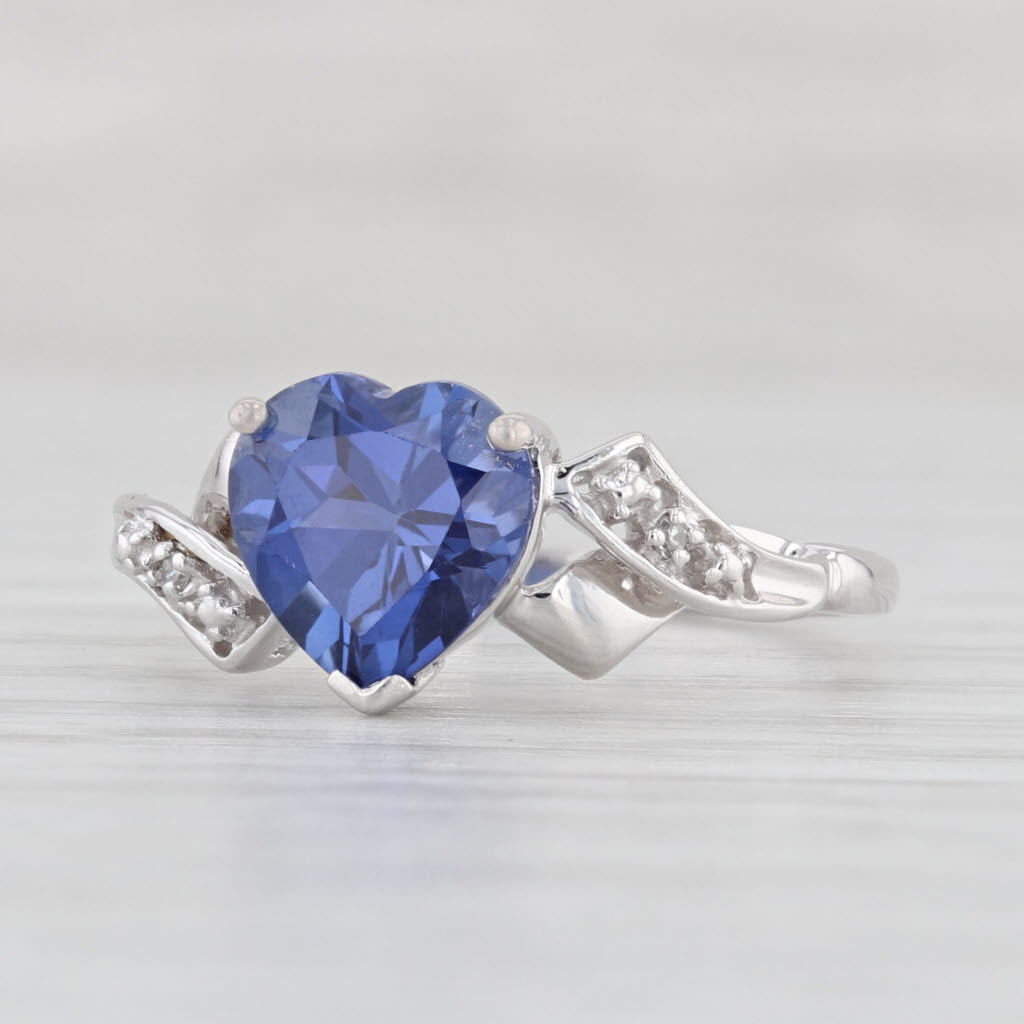 Light Gray 2.40ct Blue Lab Created Sapphire Heart Ring 10k Gold Size 7 Diamond Accents