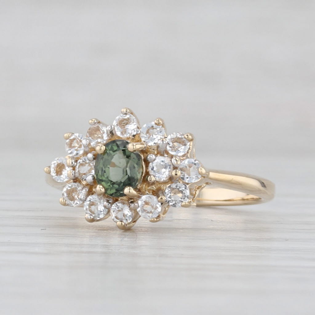 Light Gray 1.11ctw Green Tourmaline White Topaz Ring 14k Yellow Gold Size 7