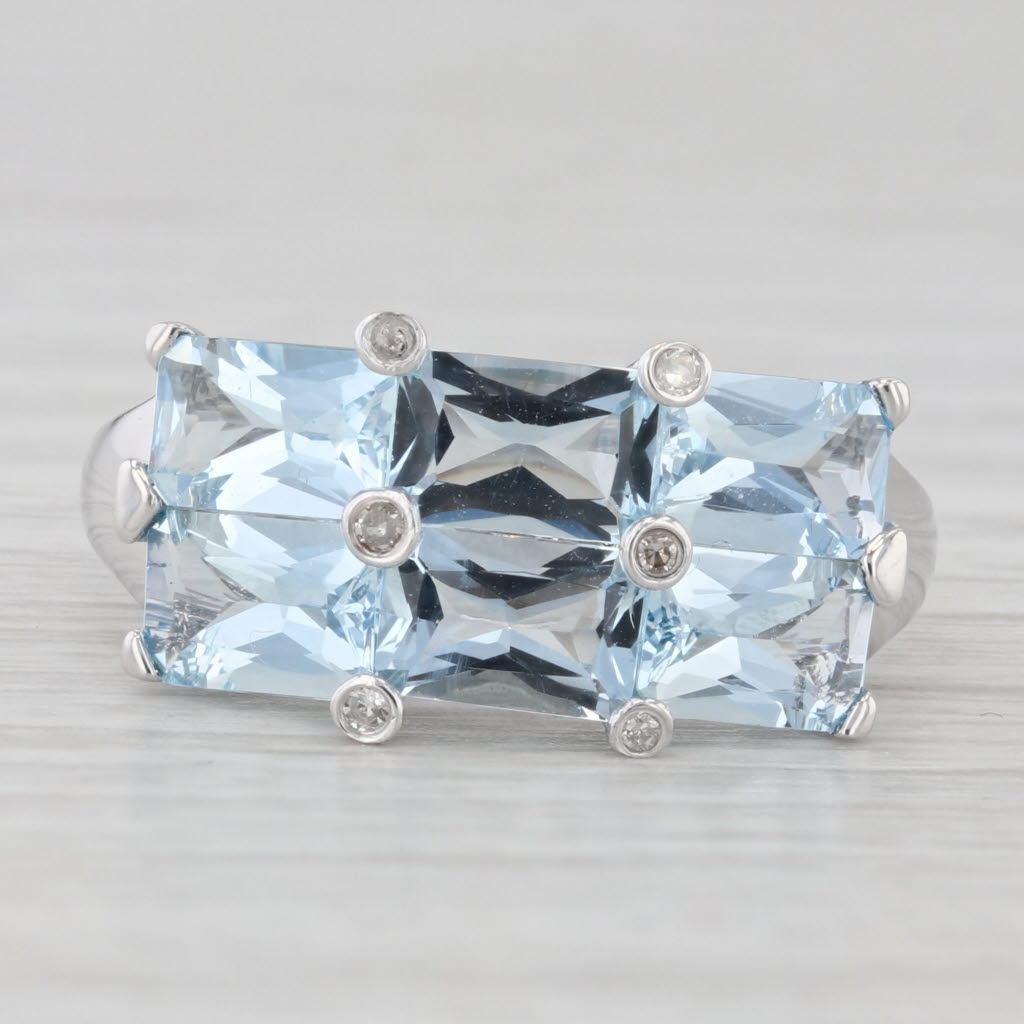 Light Gray 3.03ctw Aquamarine Diamond Ring 14k White Gold Size 7.25