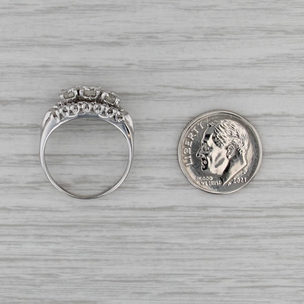 1.37ctw Vintage Diamond Bridal Ring 14k White Gold 3-Stone Engagement Size 7.5