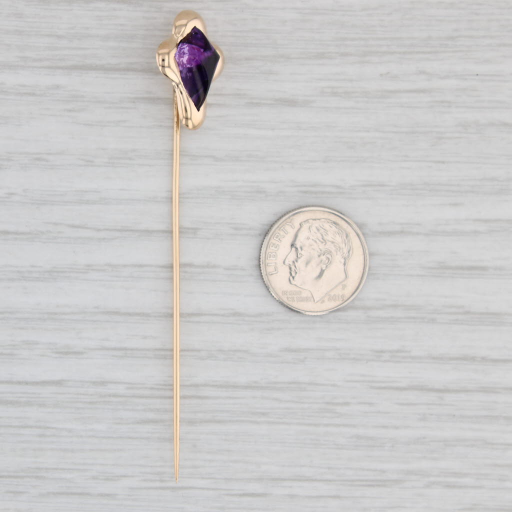 Light Gray Vintage Amethyst Stickpin 14k Yellow Gold Solitaire