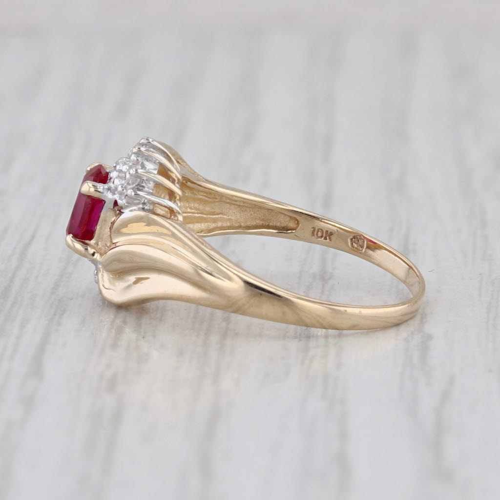 0.70ct Lab Created Ruby Diamond Bypass Ring 10k Yellow Gold Size 6.5