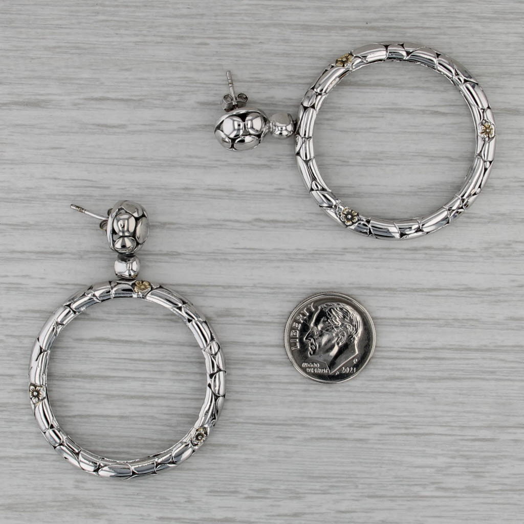 Large Floral Hoop Earrings Sterling Silver Gold Plated Flowers Statement Dangles