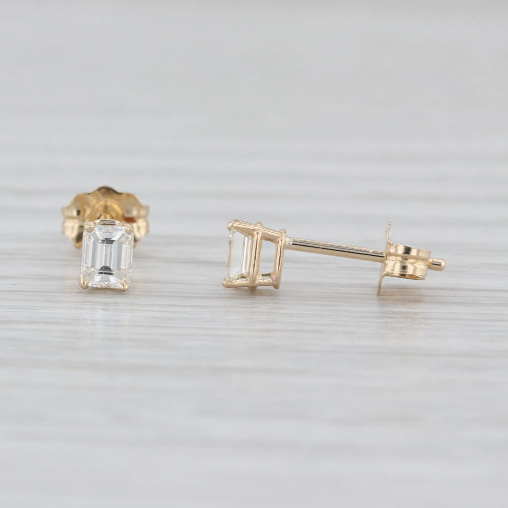 0.33ctw Emerald Cut Diamond Stud Earrings 14k Yellow Gold Solitaire Studs