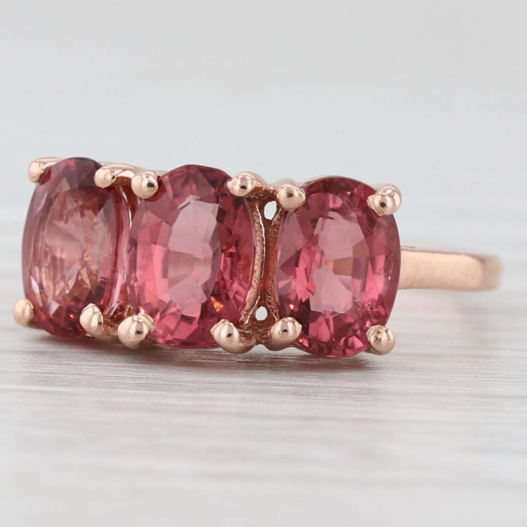 Light Gray 2.65ctw 3-Stone Pink Tourmaline Ring 10k Rose Gold Size 5.25 Jacque Christie
