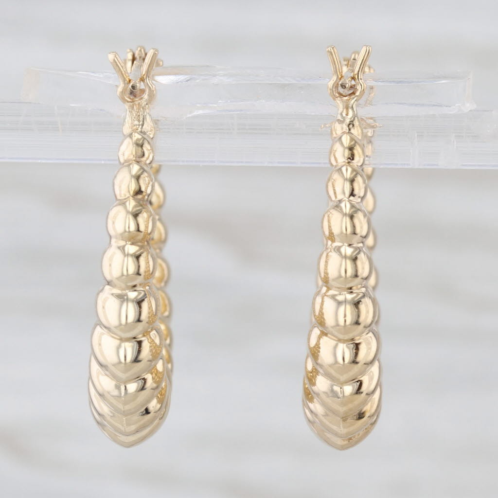 Beveled Croissant Hoop Earrings 14k Yellow Gold Snap Top Hoops