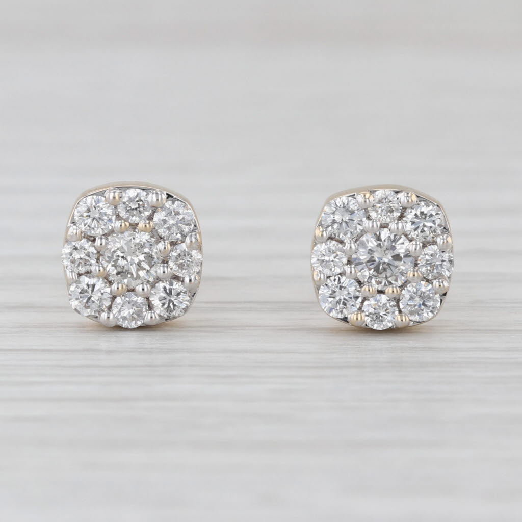 New 0.90ctw Diamond Cluster Stud Earrings 14k Yellow Gold Screw Backs Studs