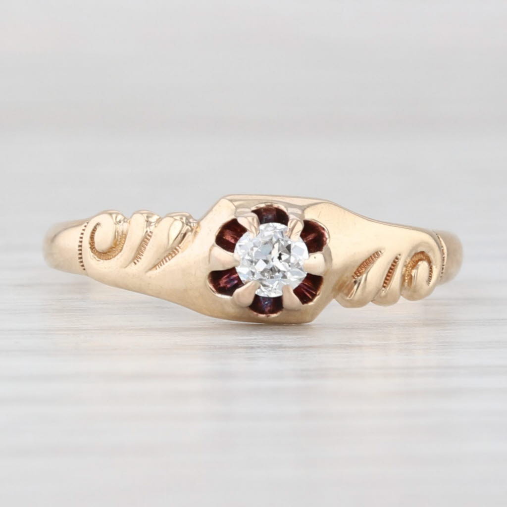 Light Gray Antique 0.15ct Diamond Solitaire Engagement Ring 14k Yellow Gold Size 7