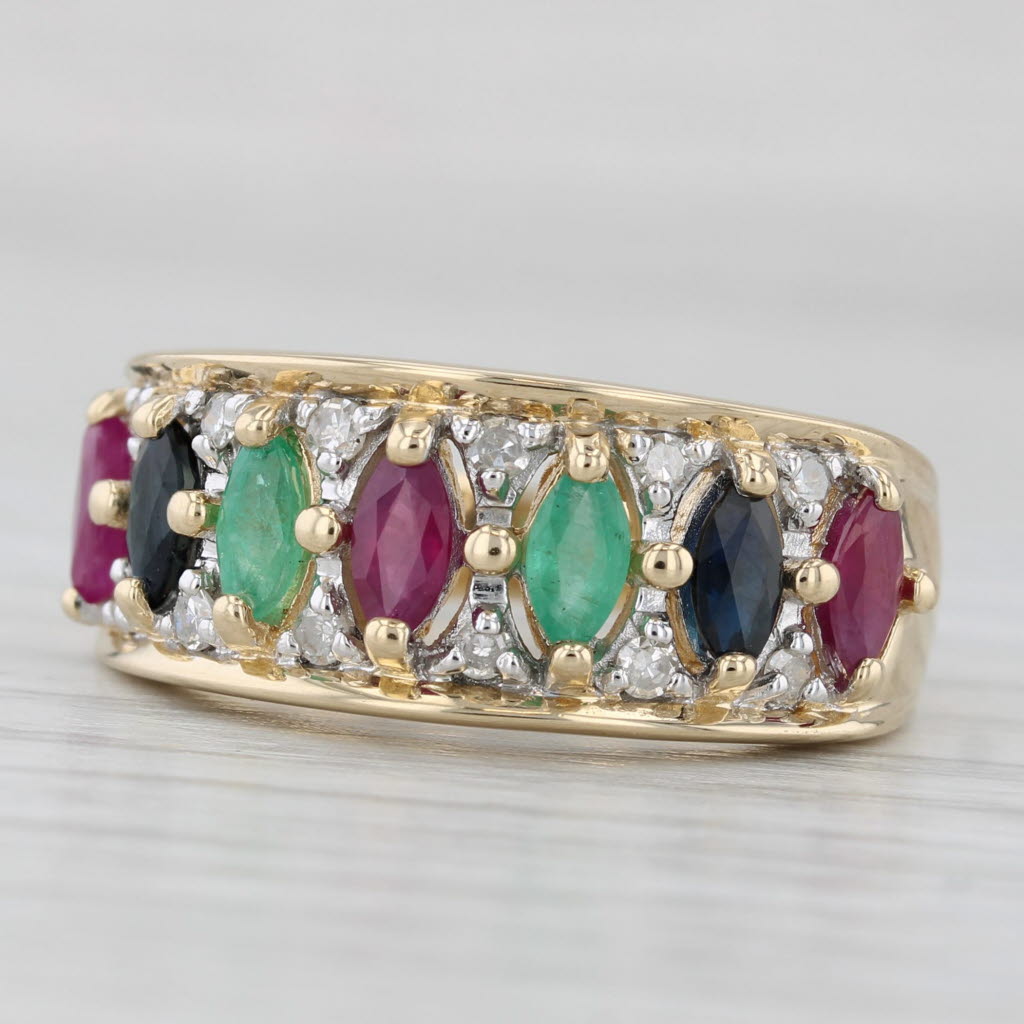 Light Gray 1.14ctw Multi-Gemstone Ring 14k Yellow Gold Size 8 Emerald Sapphire Ruby Diamond