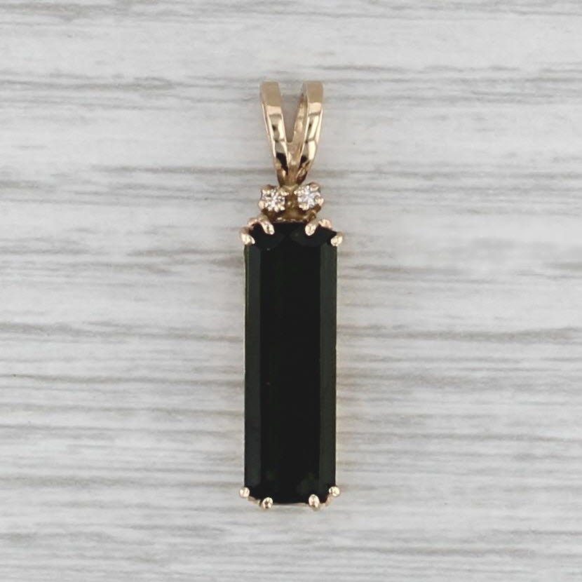 4.90ct Green Tourmaline Diamond Pendant 14k Yellow Gold Emerald Cut Drop