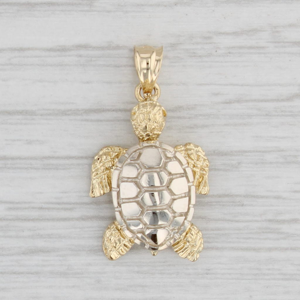 Light Gray Sea Turtle Pendant 14k Yellow White Gold Nautical Jewelry