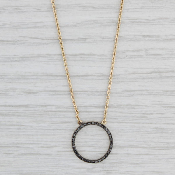Light Gray 0.10ctw Black Diamond Eternity Circle Pendant Necklace 14k Gold 17.5" Chain
