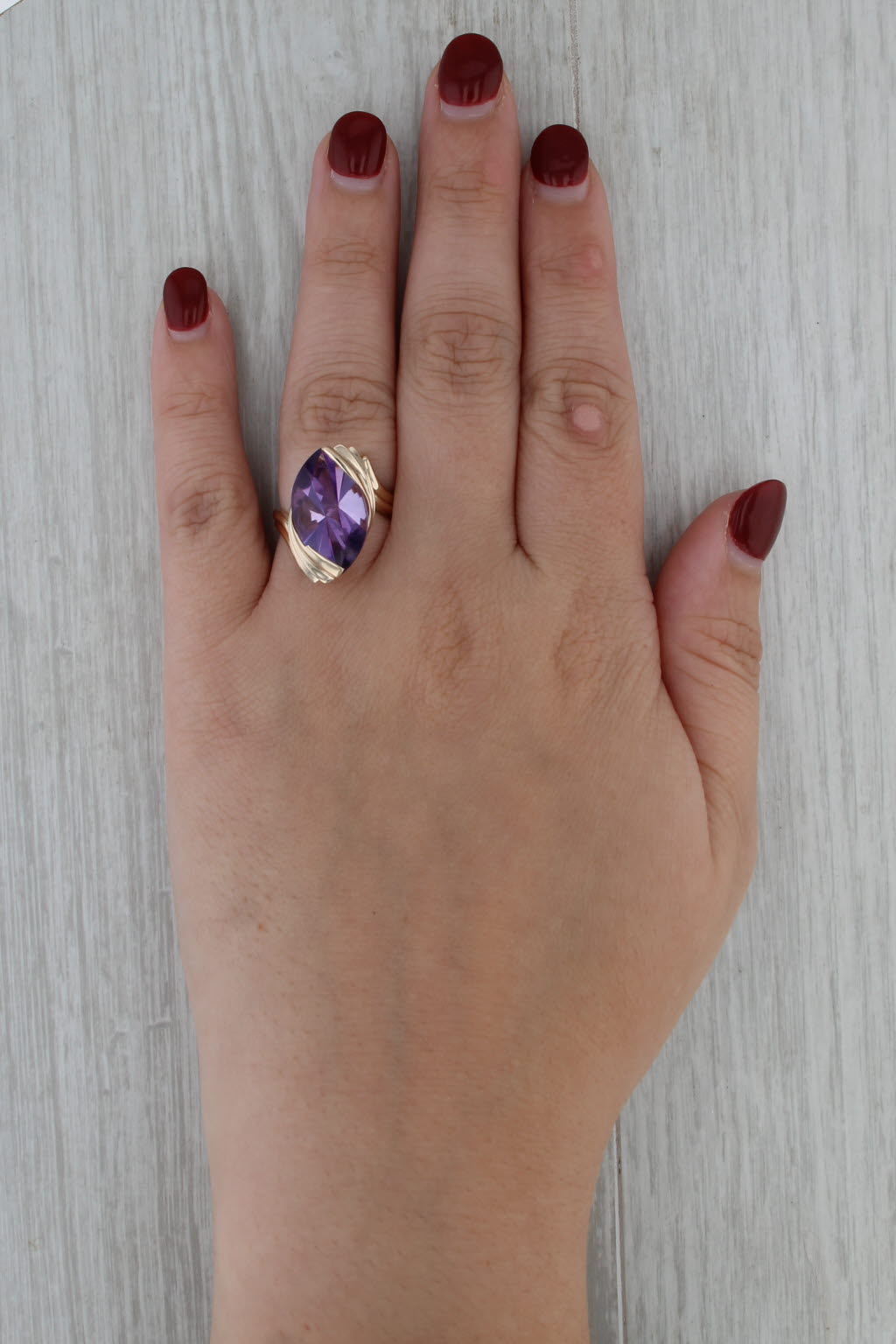 10ct Amethyst Fantasy Marquise Solitaire Ring 14k Yellow Gold Size 6.5