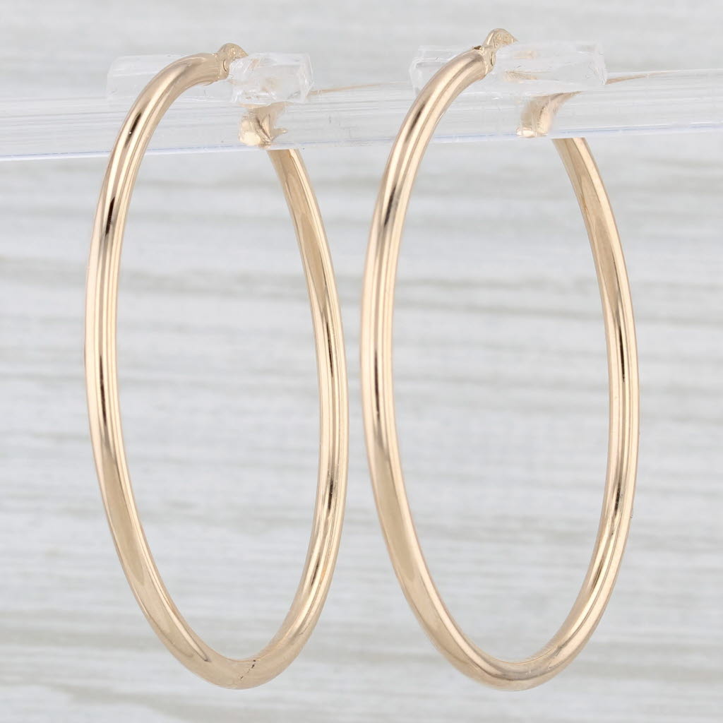 Light Gray New Round Hoop Earrings 14k Yellow Gold Snap Top Hoops 2 x 40 mm