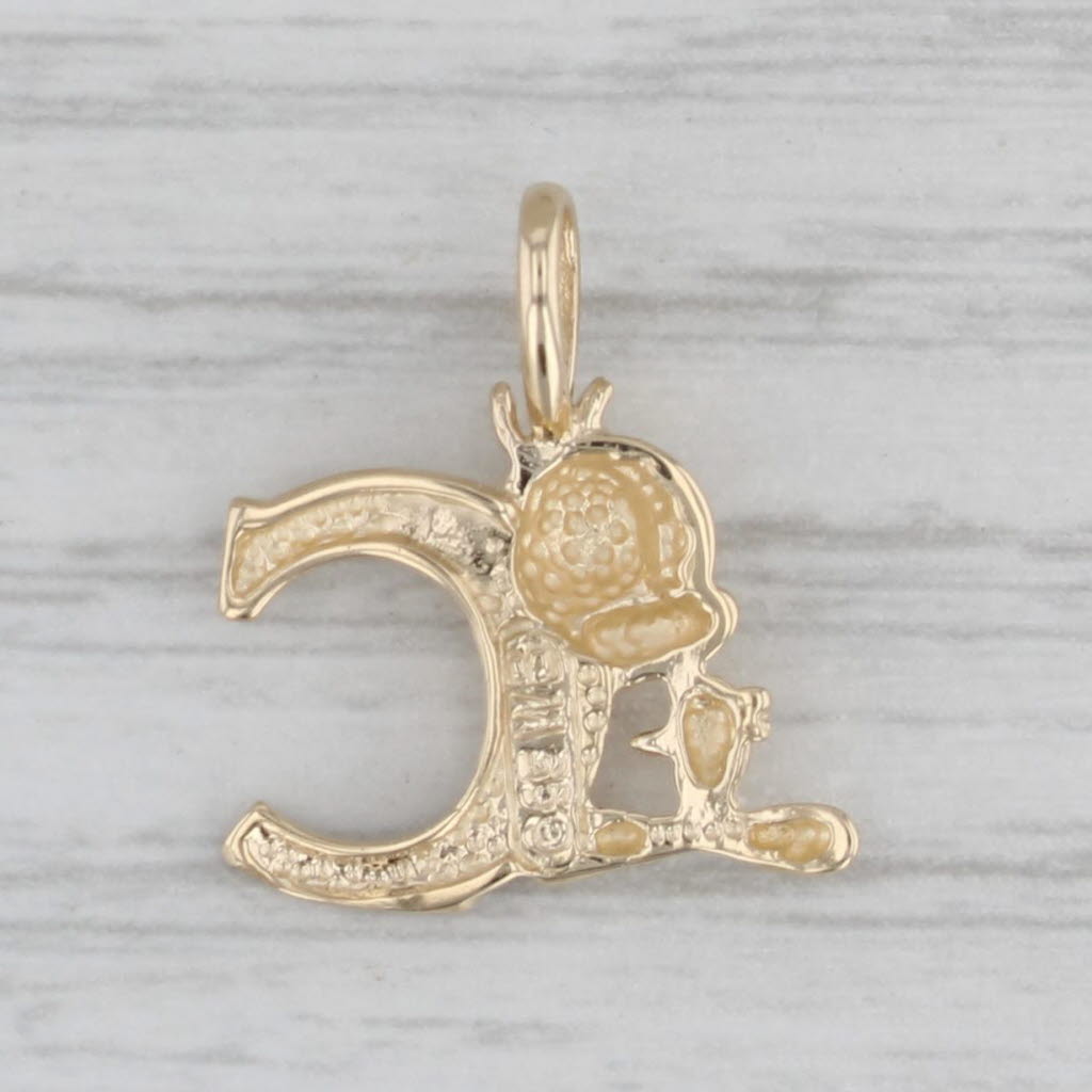 Gray Letter Initial C Tweety Bird Pendant 10k Yellow Gold Warner Brothers Cartoon