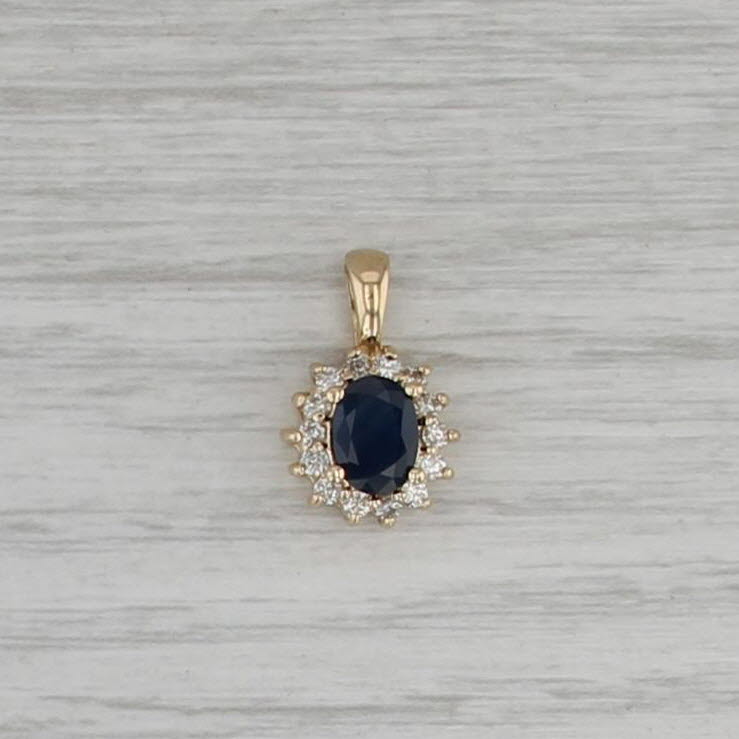 1.35ctw Oval Blue Sapphire Diamond Halo Pendant 14k Yellow Gold
