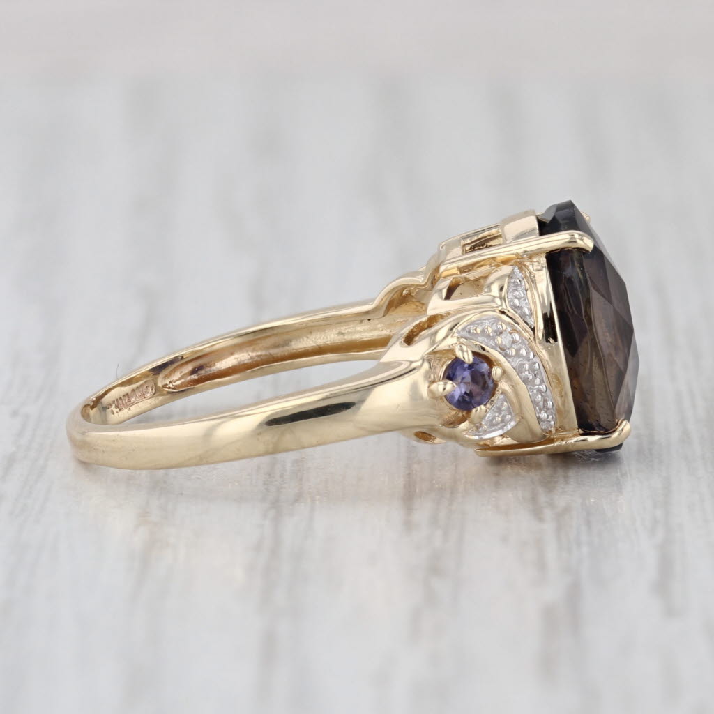 5.79ctw Oval Blue Iolite Diamond Ring 10k Yellow Gold Size 8