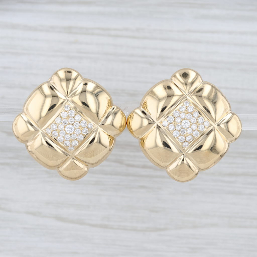 0.84ctw Diamond Pillow Button Earrings 18k Yellow Gold Clip On Omega Backs