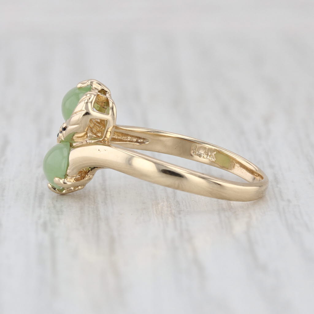 Green Nephrite Jade Sapphire Bypass Ring 14k Yellow Gold Size 7.25