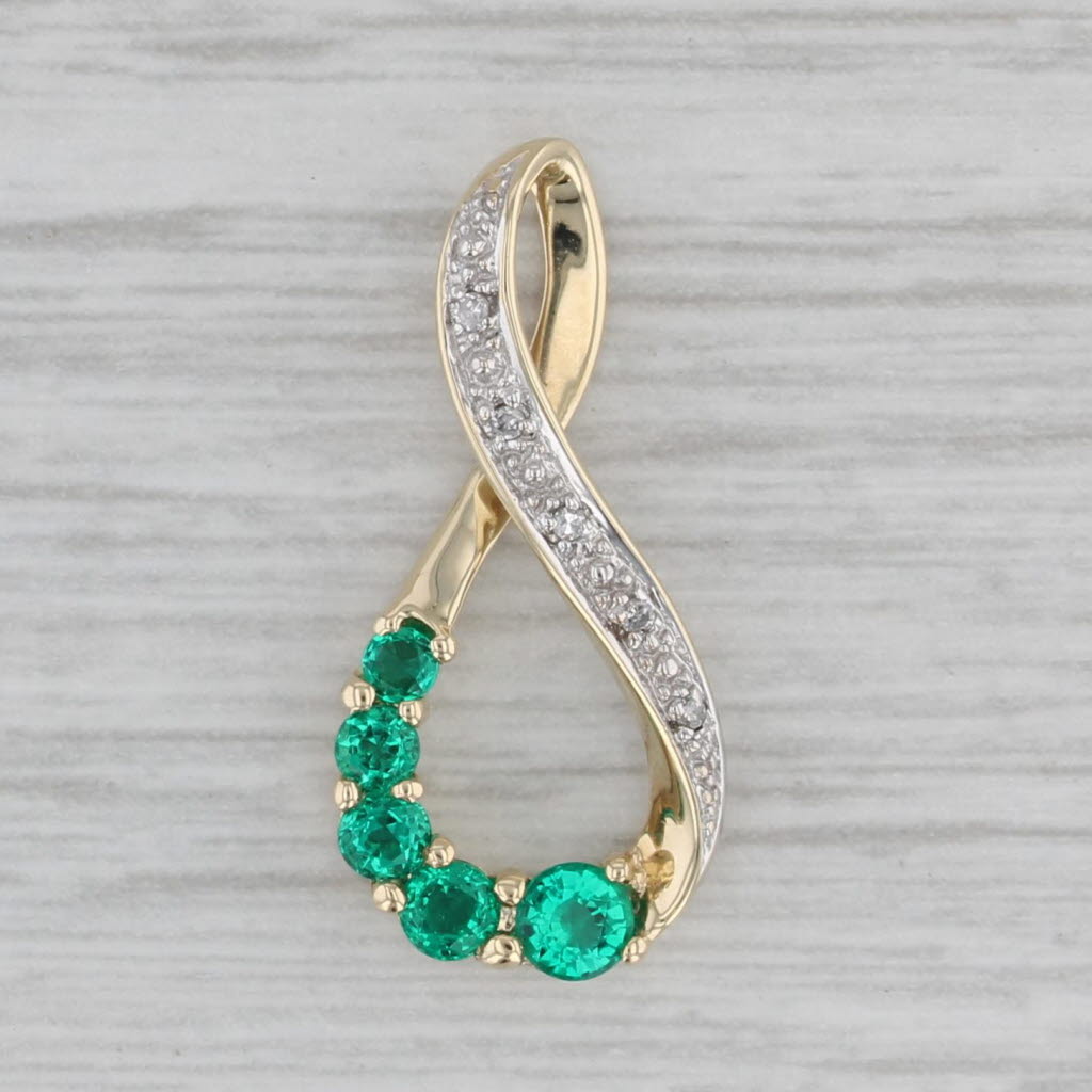 Gray 0.32ctw Lab Created Emerald Teardrop Pendant 10k Yellow Gold Diamond Accents