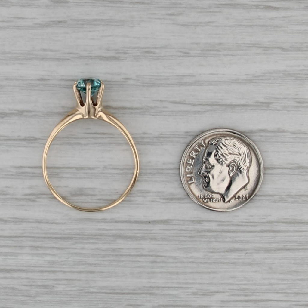 Vintage 1.35ct Round Solitaire Blue Zircon Ring 10k Yellow Gold Size 8.75