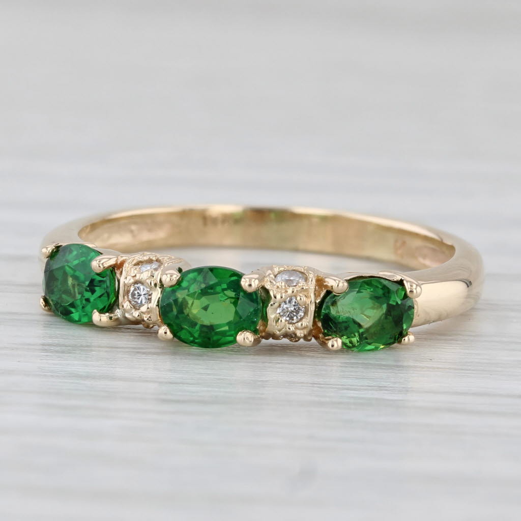 Light Gray 0.88ctw Green Chrome Diopside Diamond Ring 14k Yellow Gold Stackable Size 8.75