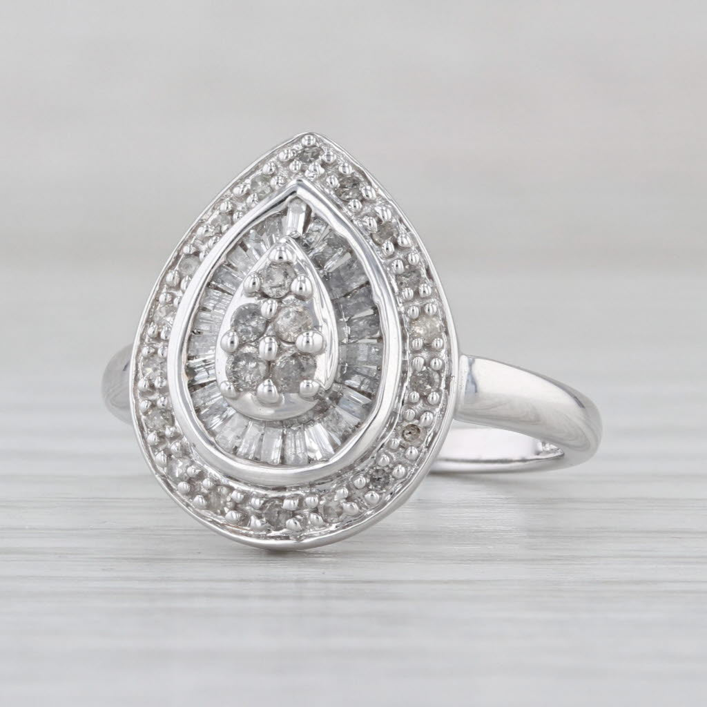 0.49ctw Diamond Teardrop Halo Ring 10k White Gold Size 7.25