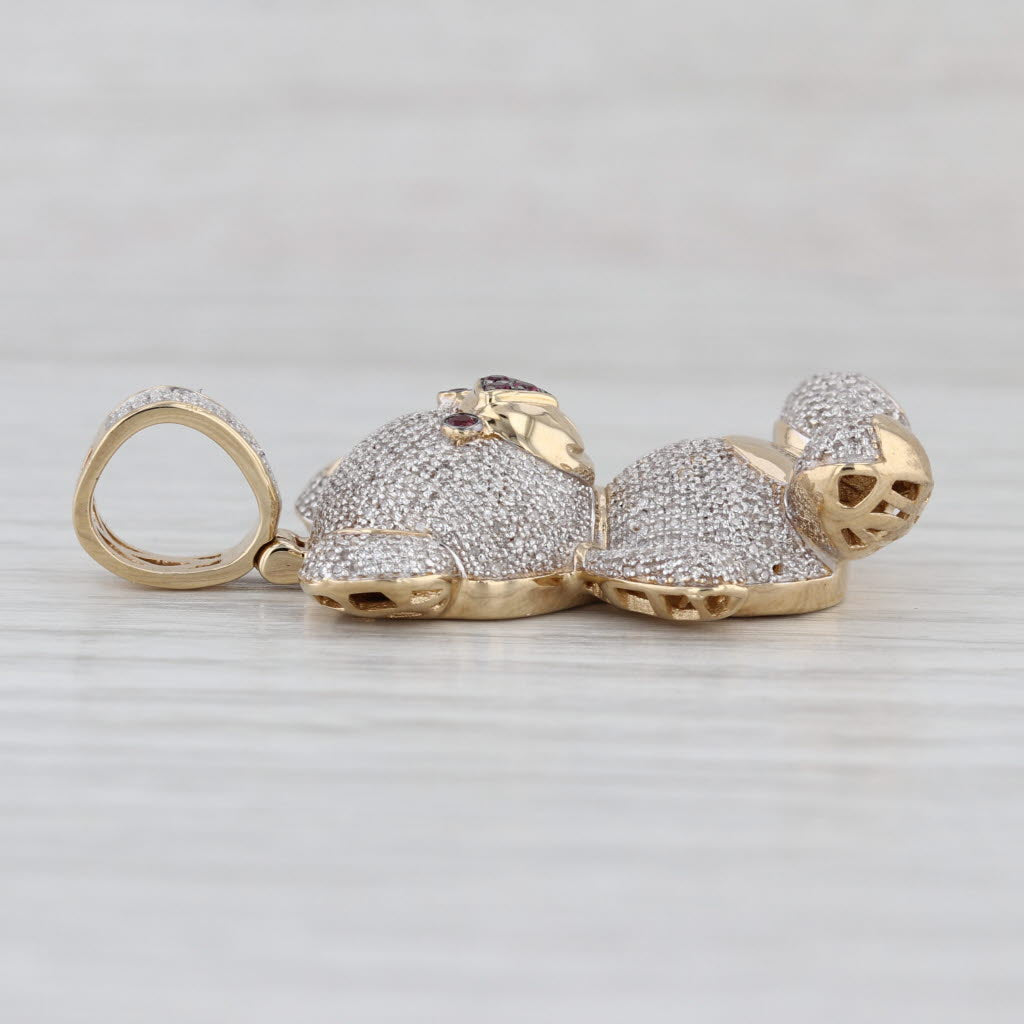 0.66ctw Diamond Ruby Teddybear Pendant 10k Yellow Gold Statement