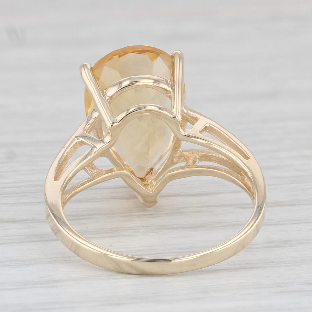 Light Gray 6.86ct Pear Yellow Citrine Solitaire Ring 10k Yellow Gold Size 8