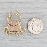 0.25ctw Ruby Diamond Crab Brooch 14k Yellow Gold Nautical Pin
