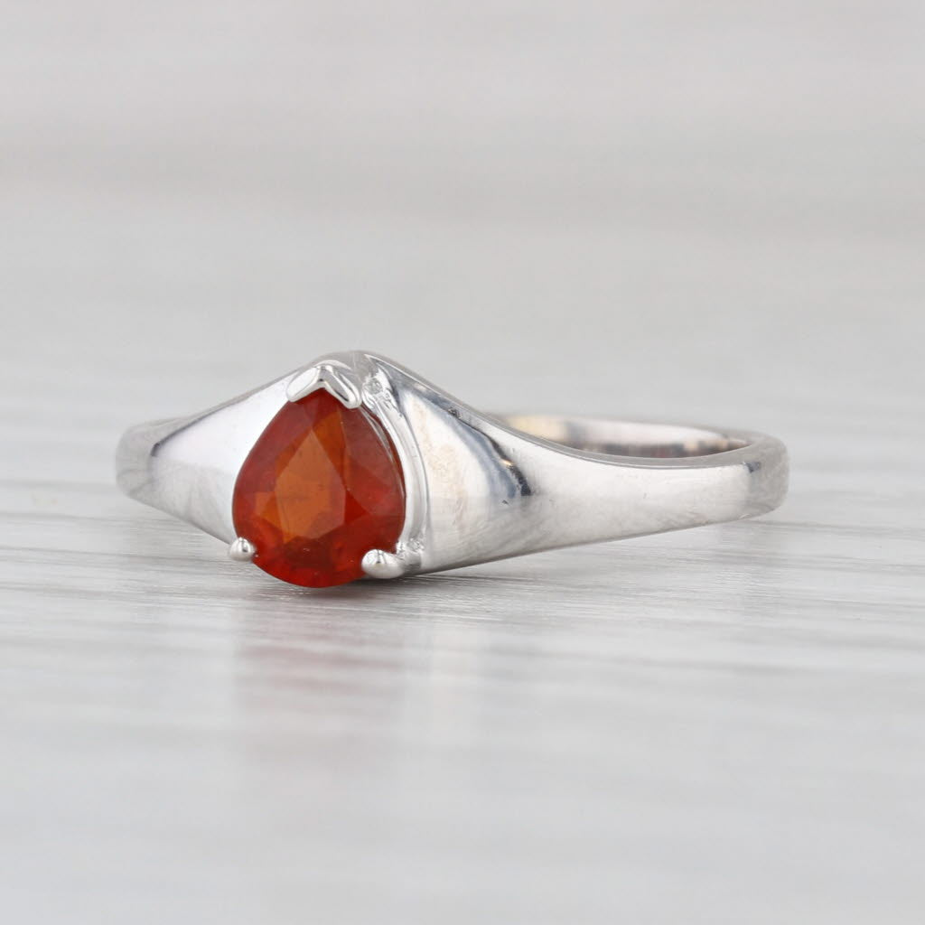 0.60ct Pear Orange Tourmaline Solitaire Ring 14k White Gold Size 7