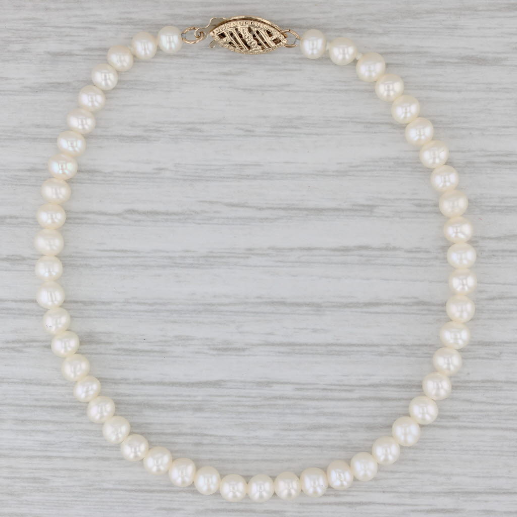 Gray Cultured Pearl Single Bead Strand Bracelet 14k Gold 7.25"