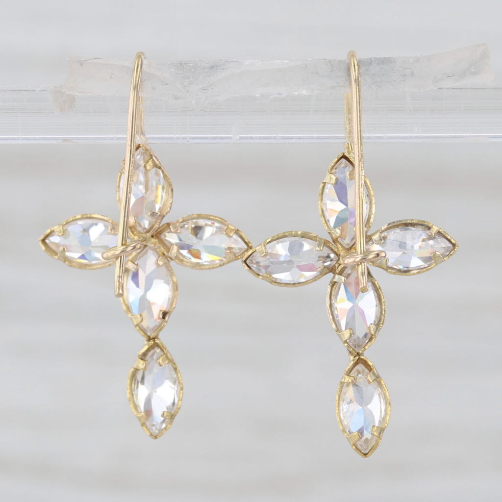 2.06ctw Cubic Zirconia Cross Earrings 10k Yellow Gold Hook Post Drops