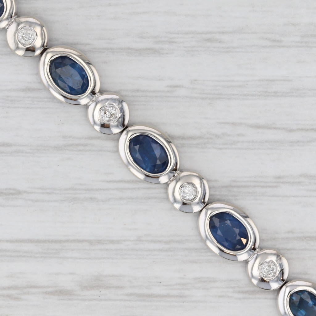 7.56ctw Blue Sapphire Diamond Tennis Bracelet 14k White Gold 6.75" 6.5mm