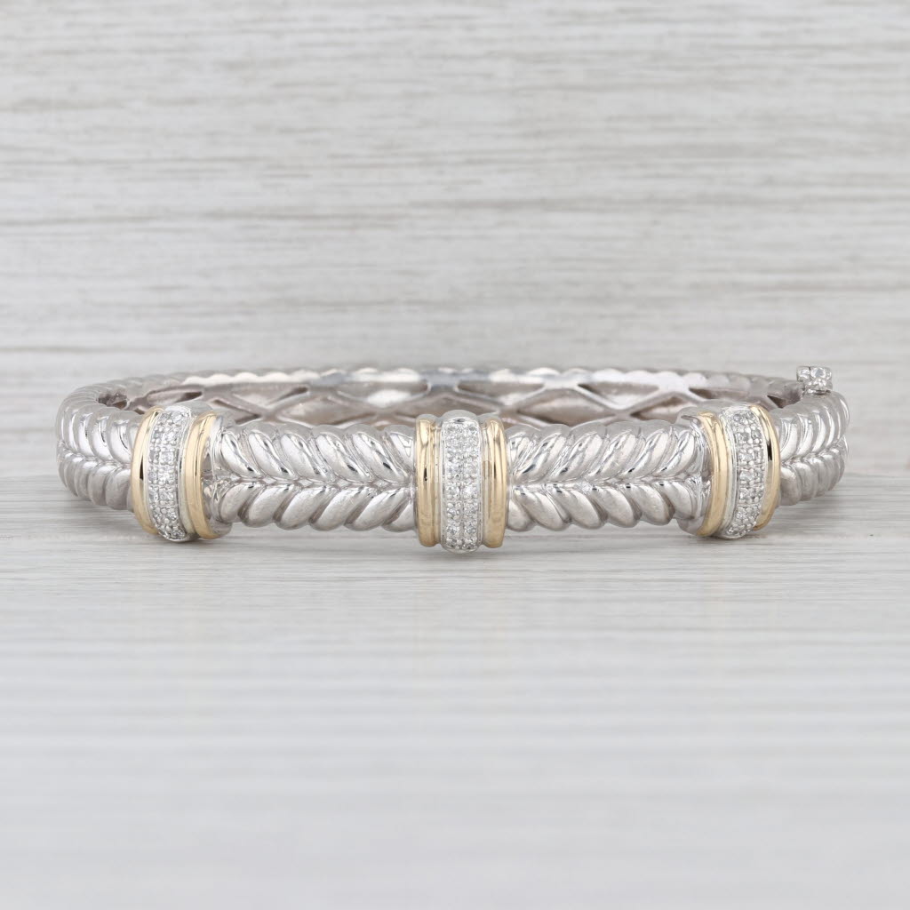 Alwand Vahan 0.16ctw Diamond Station Bangle Bracelet Sterling Silver 14k Gold 7"