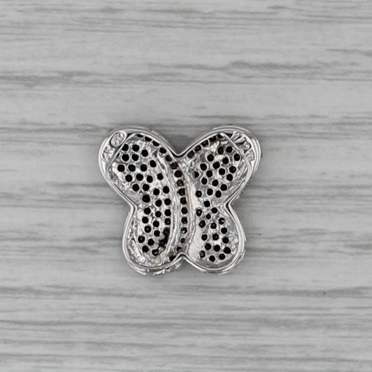 0.57ctw Black White Diamond Floating Butterfly Pendant 14k White Gold